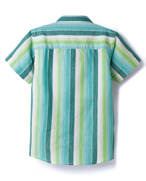 Babyhug Cotton Woven Half Sleeves Striped Shirt - Light Green & Blue