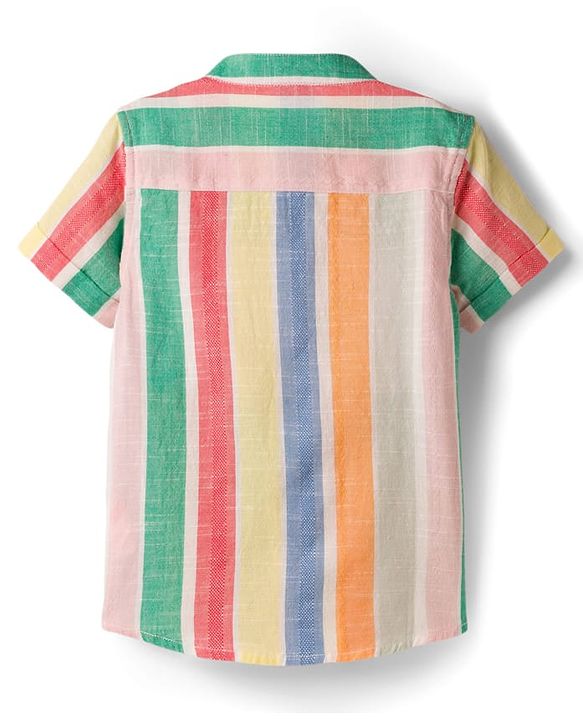 Babyhug Cotton Woven Half Sleeves Striped Mandarin Collar Shirt - Multicolor