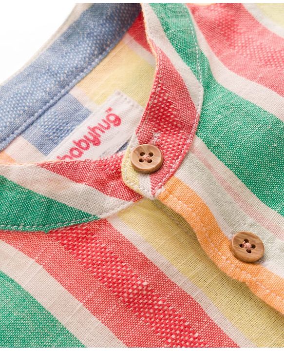 Babyhug Cotton Woven Half Sleeves Striped Mandarin Collar Shirt - Multicolor