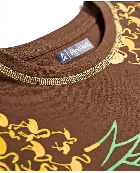 Pine Kids Cotton Knit Half Sleeves T-Shirt & Shorts Co-ord Night Suit With Pineapple Print - Brown