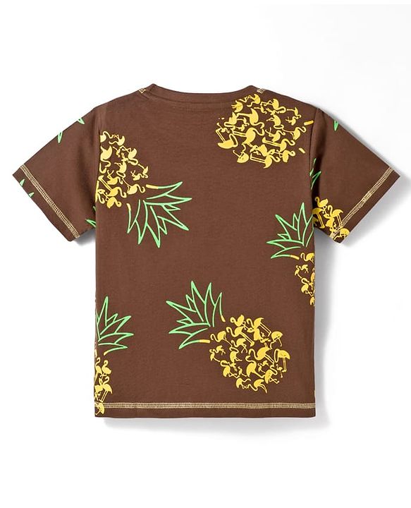 Pine Kids Cotton Knit Half Sleeves T-Shirt & Shorts Co-ord Night Suit With Pineapple Print - Brown