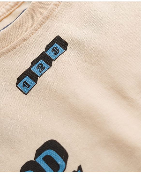 Pine Kids Cotton Knit Half Sleeves Co-Ords T-Shirt & Shorts Night-Suit With Text Print - Offwhite