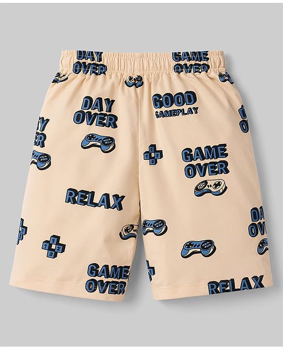 Pine Kids Cotton Knit Half Sleeves Co-Ords T-Shirt & Shorts Night-Suit With Text Print - Offwhite