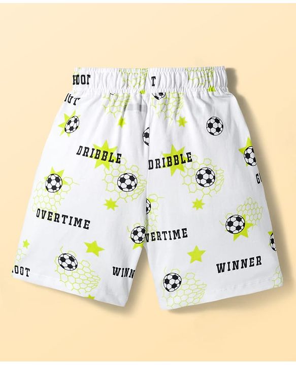 Pine Kids Cotton Knit Half Sleeves Co-ords T-Shirt & Shorts Night Suit with Football Print - White