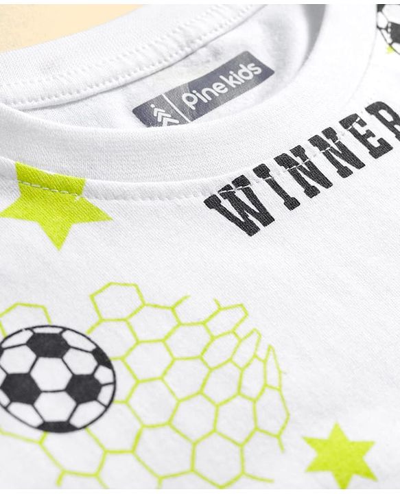 Pine Kids Cotton Knit Half Sleeves Co-ords T-Shirt & Shorts Night Suit with Football Print - White