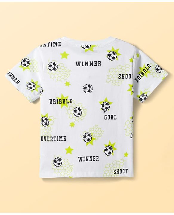 Pine Kids Cotton Knit Half Sleeves Co-ords T-Shirt & Shorts Night Suit with Football Print - White