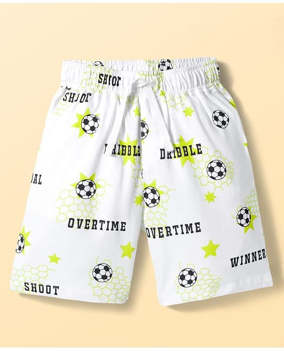 Pine Kids Cotton Knit Half Sleeves Co-ords T-Shirt & Shorts Night Suit with Football Print - White