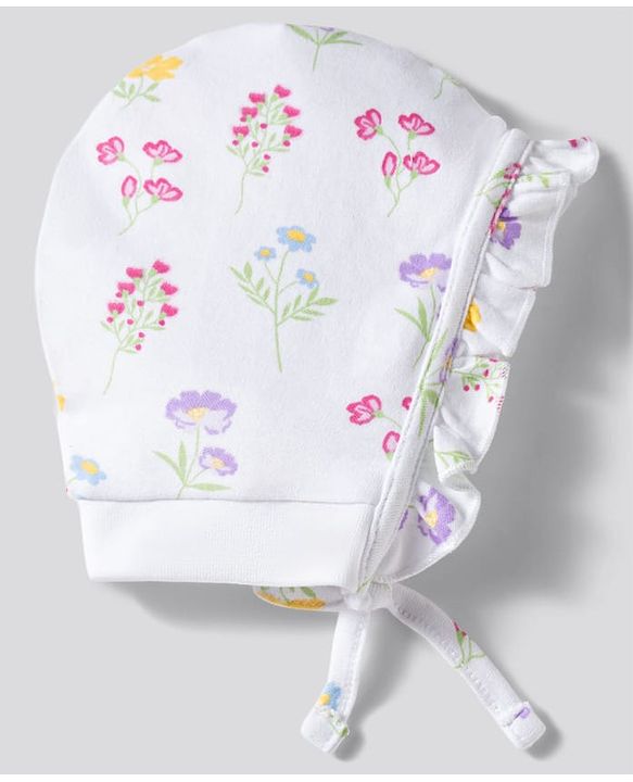 Babyhug 100% Cotton Knit Caps With Floral Print Pack of 2 Multicolor - Diameter 16.5 cm