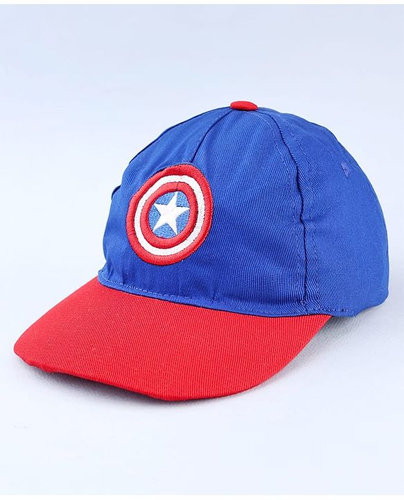 Pine Kids Marvel Cotton Woven  Summer Cap with Avengers Graphics Blue & Red- Diameter 52 cm