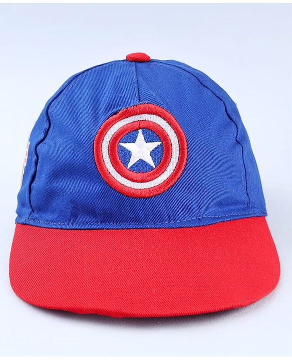 Pine Kids Marvel Cotton Woven  Summer Cap with Avengers Graphics Blue & Red- Diameter 52 cm