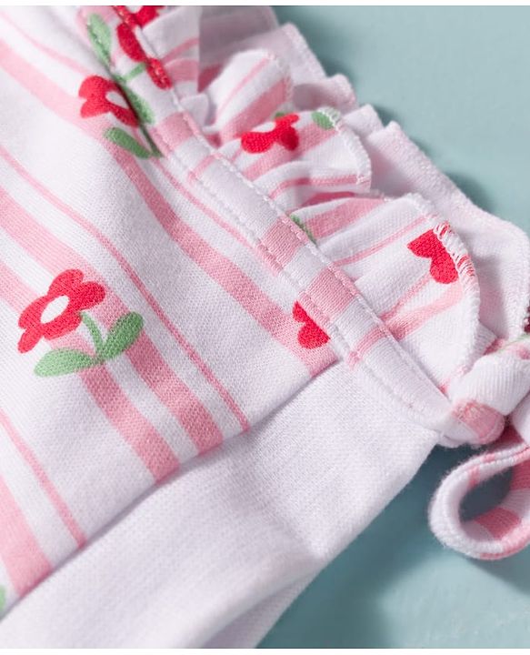 Babyhug 100% Cotton Knit Floral & Checks Printed Caps With Knot Pack Of 2 Multicolour - Diameter 12.5 cm