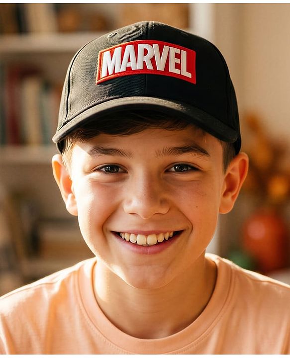 Pine Kids Marvel Cotton Woven Summer Cap With Avengers Graphics Black - Diameter 20 cm