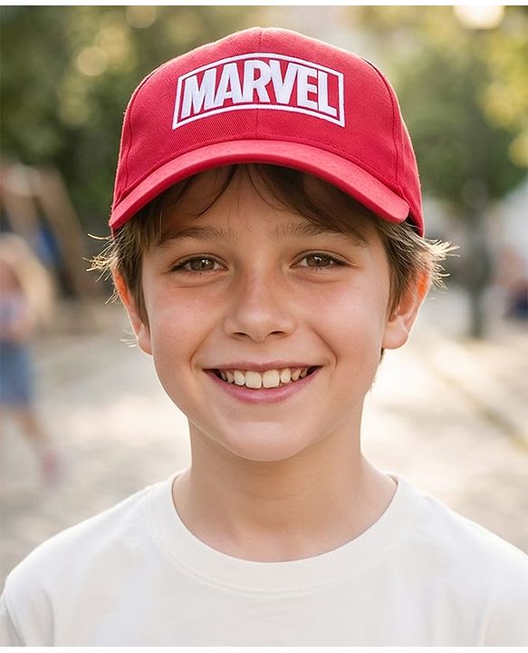 Pine Kids Marvel Cotton Woven Summer Cap With Marvel Print Red - Diameter 16 cm