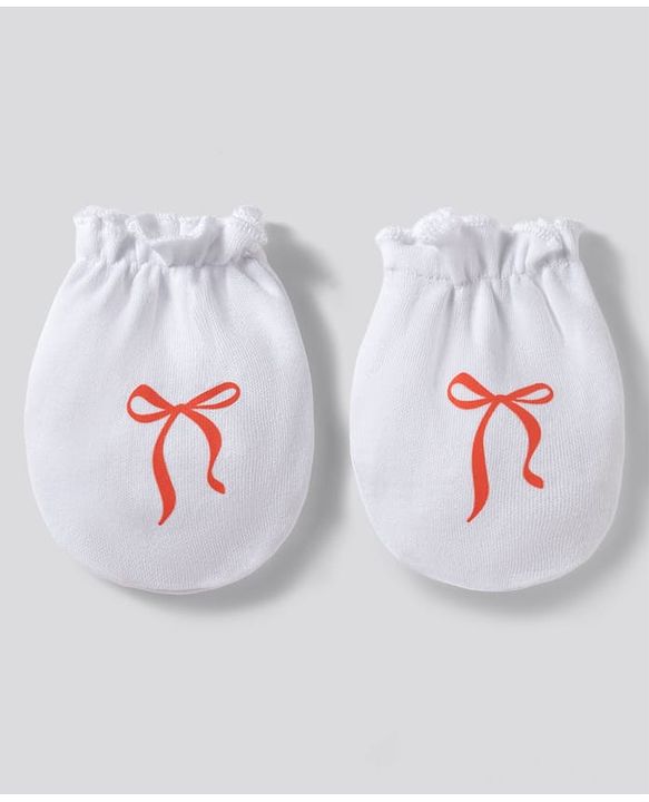 Babyhug 100% Cotton Knit Mittens With Heart & Bow Print Pack of 3 - Multicolor