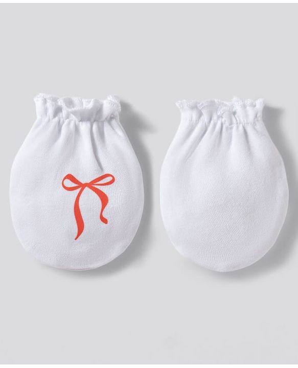 Babyhug 100% Cotton Knit Mittens With Heart & Bow Print Pack of 3 - Multicolor