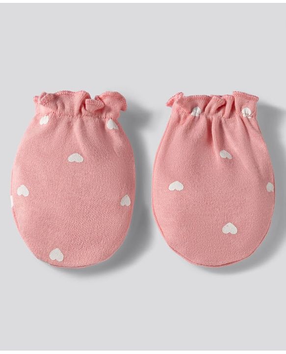 Babyhug 100% Cotton Knit Mittens With Heart & Bow Print Pack of 3 - Multicolor