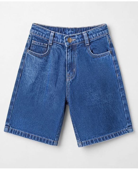 Pine Kids Cotton Denim Half Sleeves T-Shirt & Shorts Set With Jacket - Blue