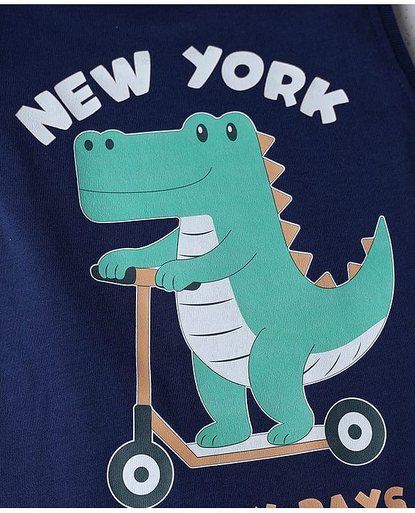 Babyhug Cotton Knit T-Shirt Sleeveless Round Neck Crocodile Print Multi Color 6-9 Months