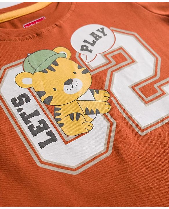 Babyhug Cotton Knit Half Sleeves T-Shirt With Tiger Print - Multicolor