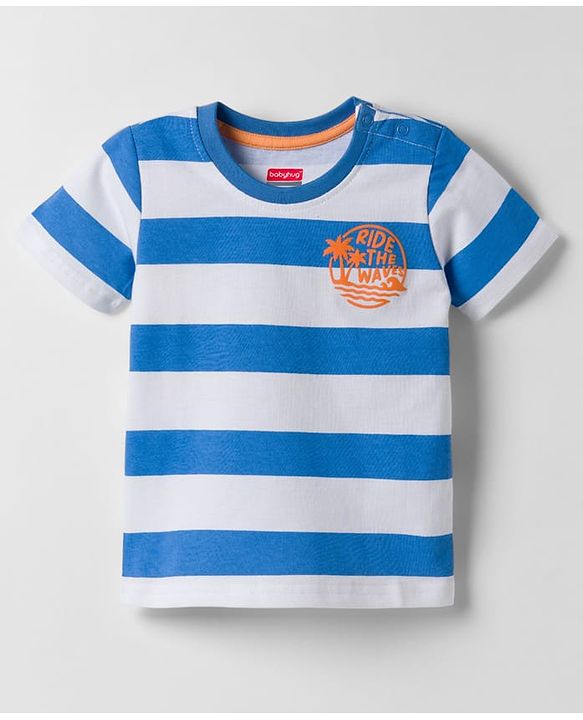 Babyhug Cotton Knit Half Sleeves T-Shirt with Stripes & Tiger Graphics - Multicolor