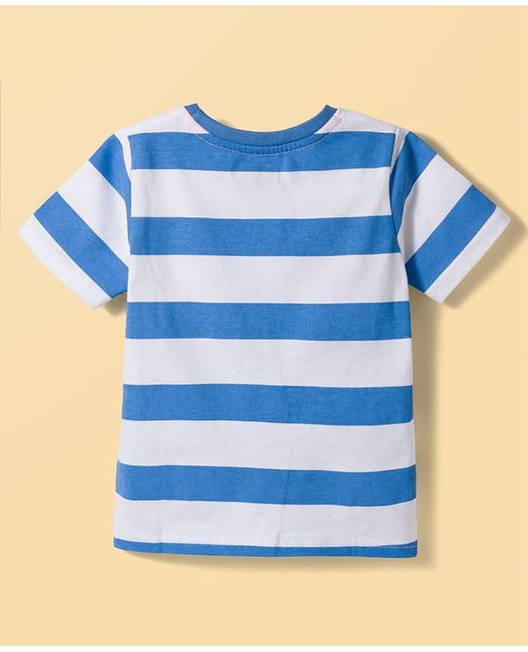 Babyhug Cotton Knit Half Sleeves T-Shirt with Stripes & Tiger Graphics - Multicolor