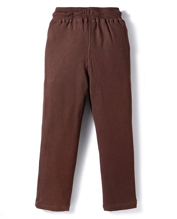 Pine Kids Waffle Knit Half Sleeves Co-ords Solid Color Polo T-Shirt & Pant Set - Brown