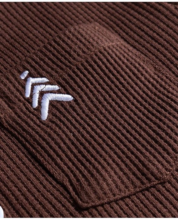 Pine Kids Waffle Knit Half Sleeves Co-ords Solid Color Polo T-Shirt & Pant Set - Brown