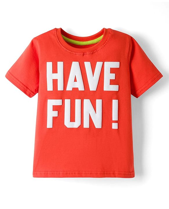 Babyhug 100% Cotton Knit Half Sleeves Text Printed T-Shirt - Red