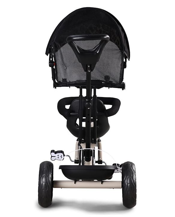 Babyhug Little Leopard Tricycle for Kids with Parental Push Handle & Canopy Toddler Ride-On Trike with Safety Harness BIS Certified Seat with High Backrest Foldable Footrest Anti-Slip Pedals - Beige