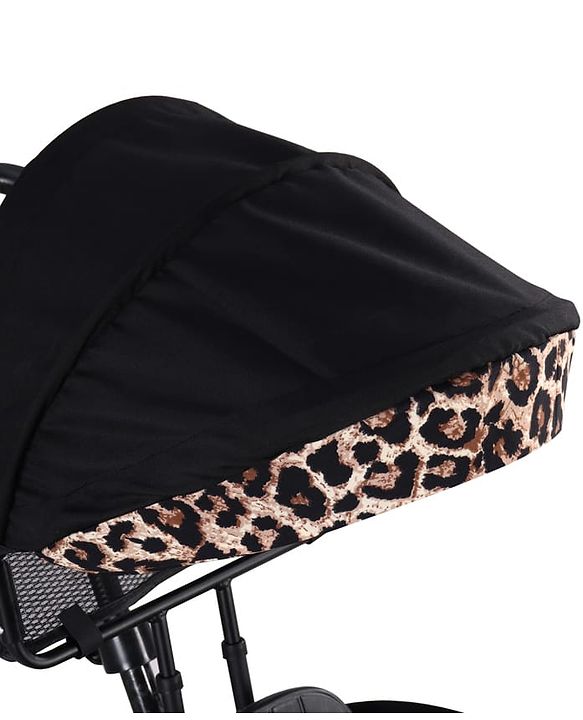 Babyhug Little Leopard Tricycle for Kids with Parental Push Handle & Canopy Toddler Ride-On Trike with Safety Harness BIS Certified Seat with High Backrest Foldable Footrest Anti-Slip Pedals - Beige