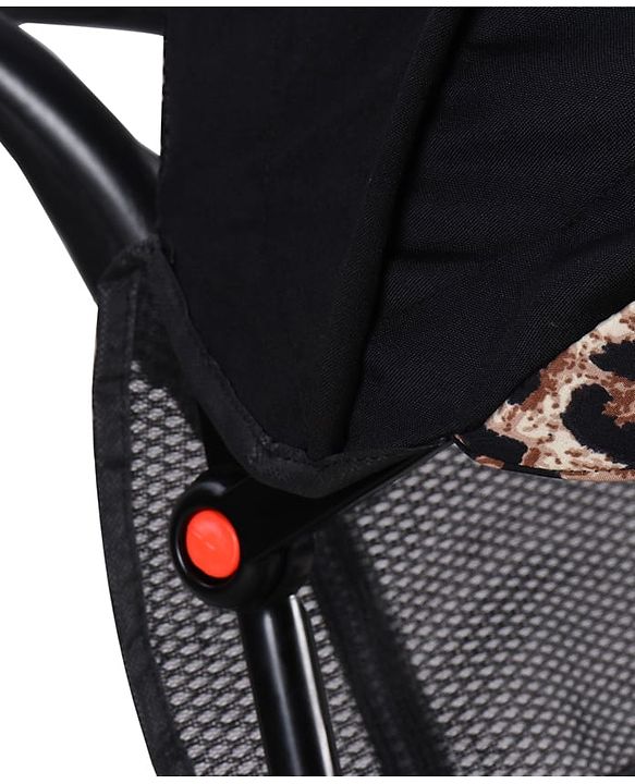 Babyhug Little Leopard Tricycle for Kids with Parental Push Handle & Canopy Toddler Ride-On Trike with Safety Harness BIS Certified Seat with High Backrest Foldable Footrest Anti-Slip Pedals - Beige