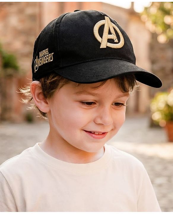 Pine Kids Marvel Cotton Woven Summer Cap With Avengers Print Black - Diameter 20