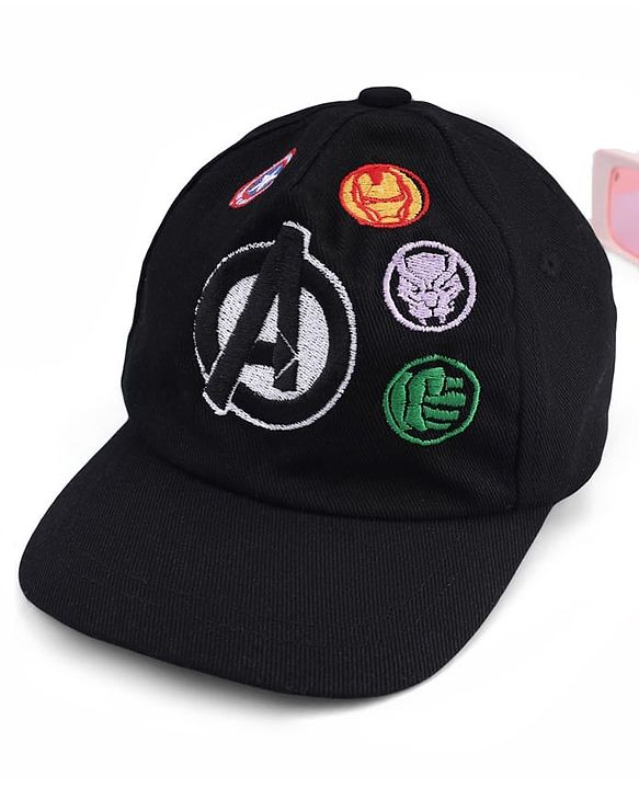 Pine Kids Marvel Cotton Woven Summer Cap With Avengers Graphics Black - Diameter 20 cm