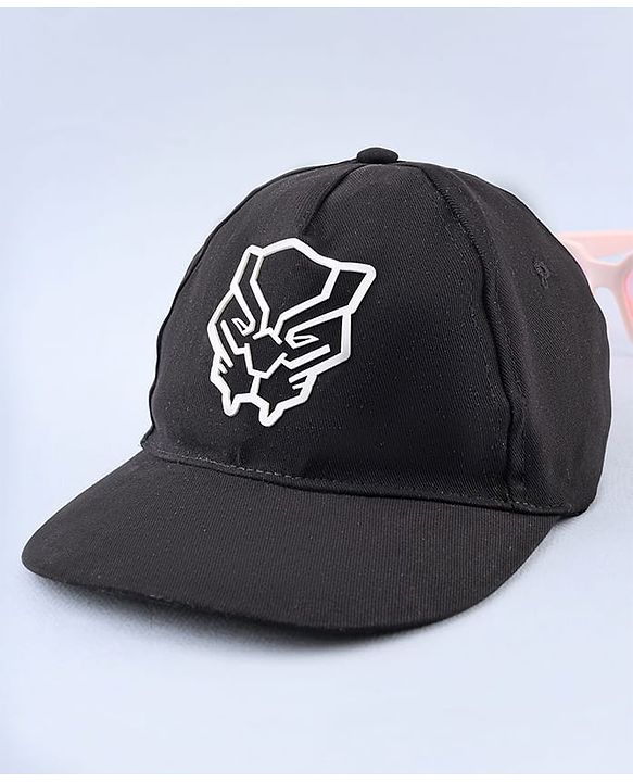 Pine Kids Marvel Cotton Woven Summer Cap with Black Panther Graphics Black- Diameter 52 cm