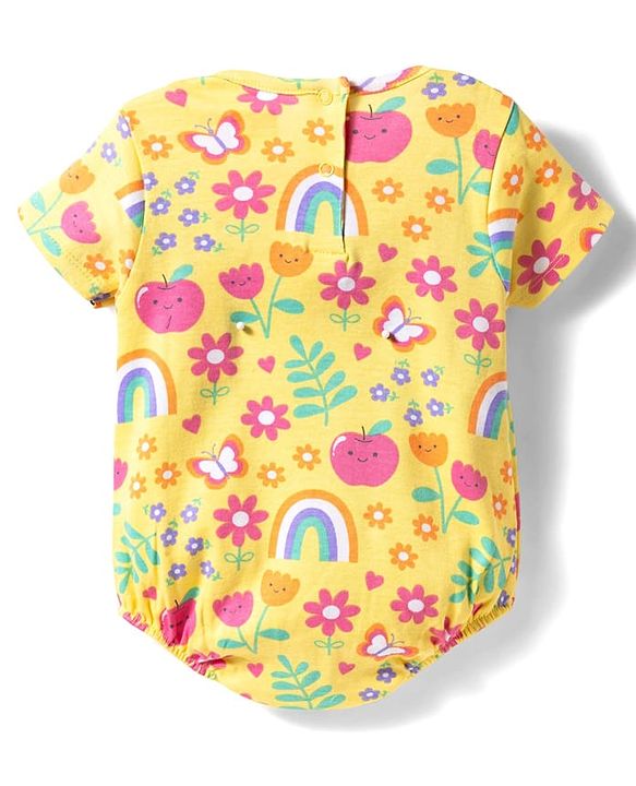 Babyhug 100% Cotton Knit Half Sleeves Onesie with Tropical Theme Print - Yellow