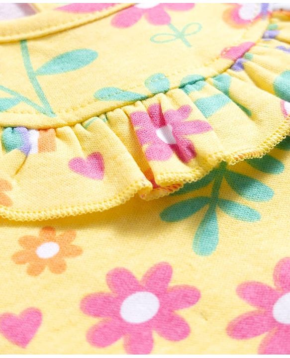 Babyhug 100% Cotton Knit Half Sleeves Onesie with Tropical Theme Print - Yellow