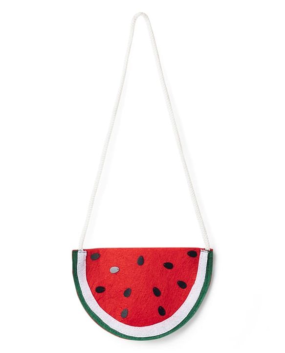 Babyhug Seer Sucker Woven Sleeveless Frock with Watermelon Print & Sling Bag Bow Applique  - Green
