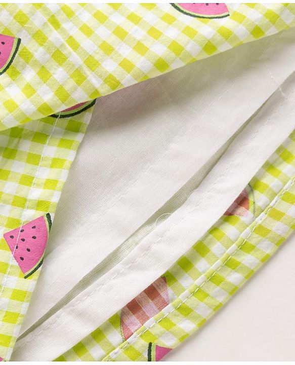 Babyhug Seer Sucker Woven Sleeveless Frock with Watermelon Print & Sling Bag Bow Applique  - Green