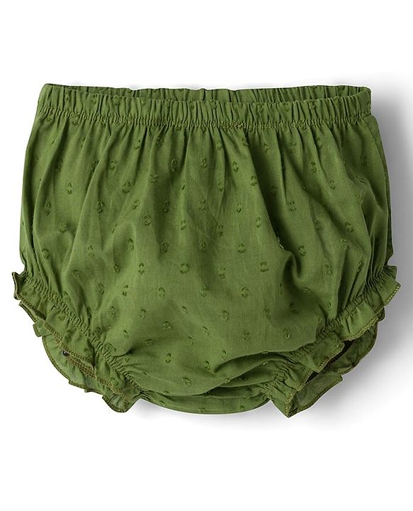 Babyhug 100% Cotton Woven Half Sleeves Flared Frock & Bloomer With Floral Embroidery - Green