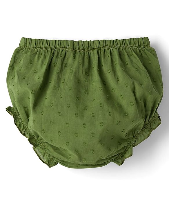 Babyhug 100% Cotton Woven Half Sleeves Flared Frock & Bloomer With Floral Embroidery - Green