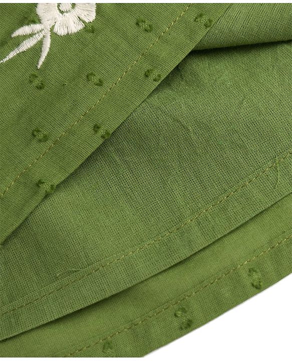 Babyhug 100% Cotton Woven Half Sleeves Flared Frock & Bloomer With Floral Embroidery - Green