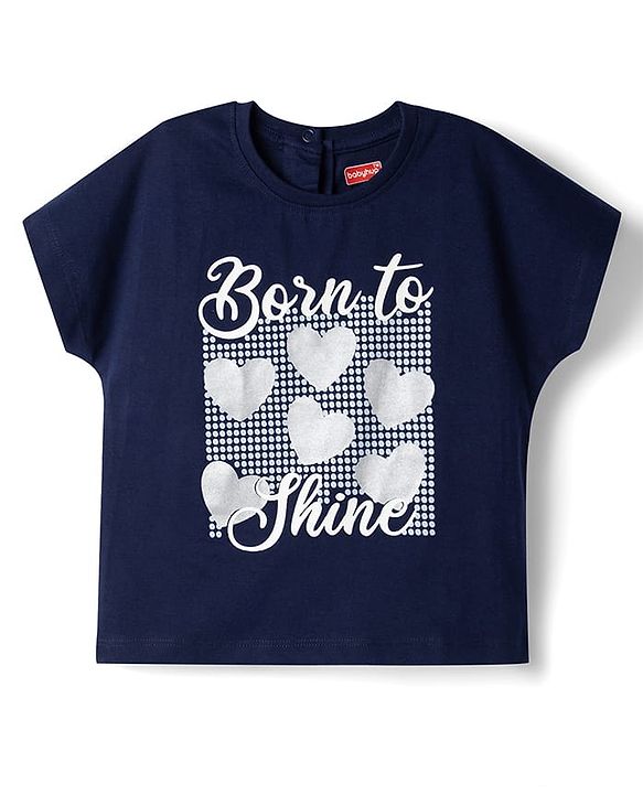 Babyhug Cotton Knit Half Sleeves Oversized T-Shirt With Heart & Text Print - Multicolor