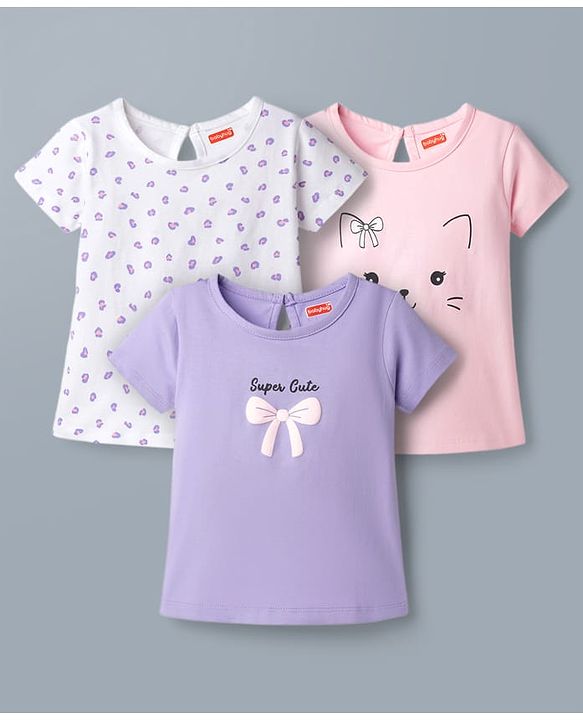 Babyhug Cotton Knit T-Shirts Half Sleeves with Graphics Multi Color 6-9 Months Pack of 3