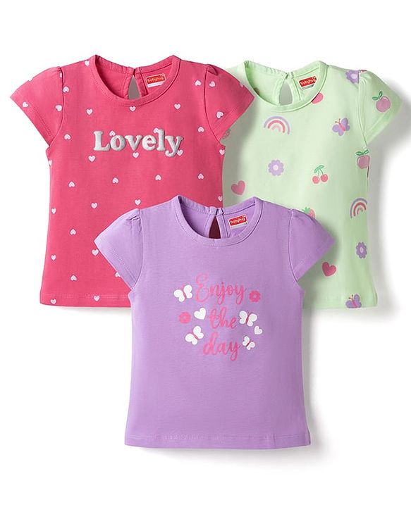 Babyhug Cotton Knit T-Shirts with Graphics Half Sleeves Round Neck Multi Color 6-9 Months Pack of 3