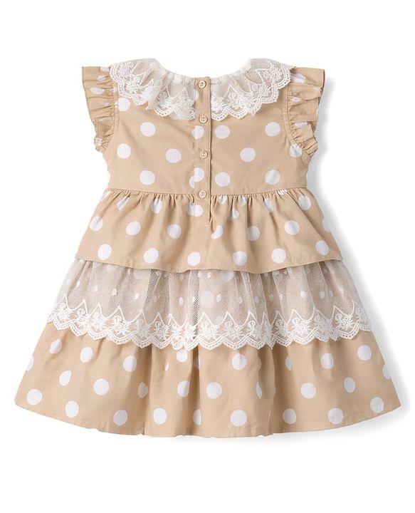 Babyhug Cotton Woven Half Sleeves Polka Dots Printed Frock With Bloomer - Beige