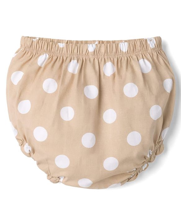 Babyhug Cotton Woven Half Sleeves Polka Dots Printed Frock With Bloomer - Beige