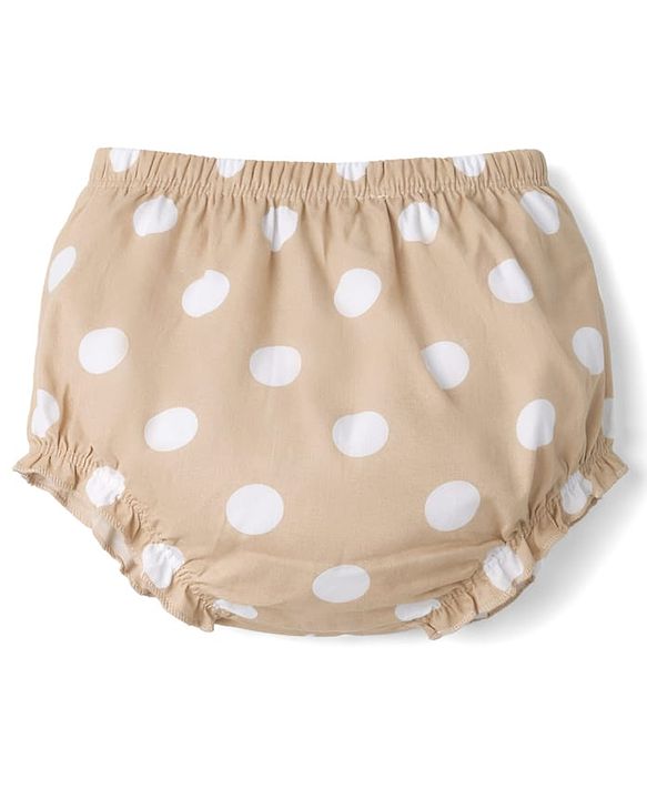 Babyhug Cotton Woven Half Sleeves Polka Dots Printed Frock With Bloomer - Beige