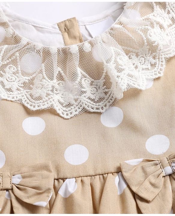 Babyhug Cotton Woven Half Sleeves Polka Dots Printed Frock With Bloomer - Beige