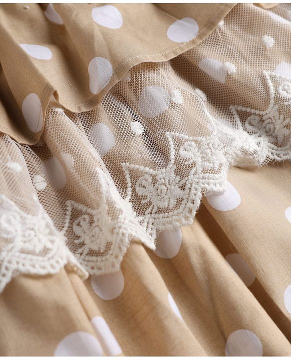 Babyhug Cotton Woven Half Sleeves Polka Dots Printed Frock With Bloomer - Beige