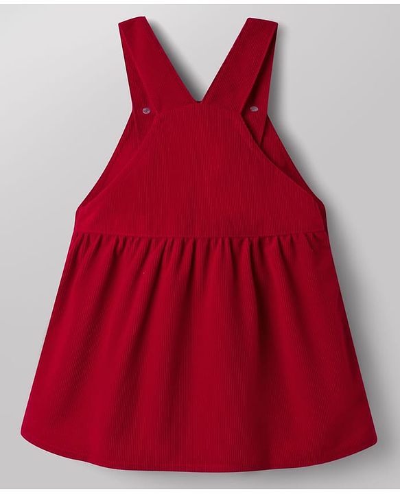 Babyhug Corduroy Woven Half Sleeves T-Shirt & Frock with Floral Print &  Heart Patch - Red
